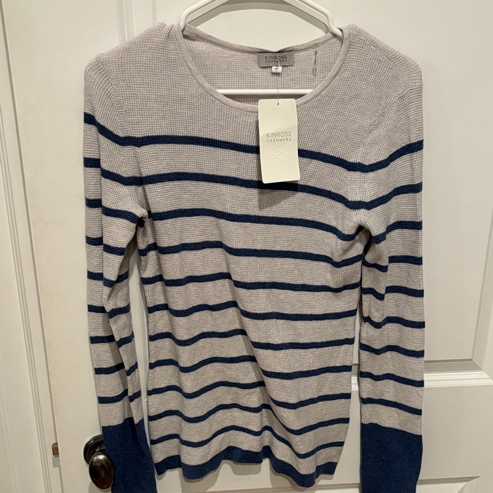 Kinross Navy and Cream Striped Sweater